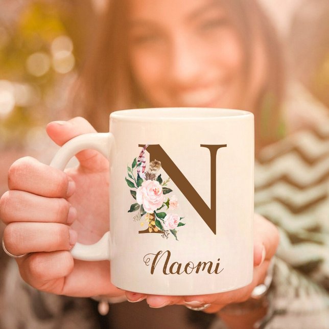 Floral Personalisiert Bridesmaid Letter N Geschenk Kaffeetasse (Von Creator hochgeladen)
