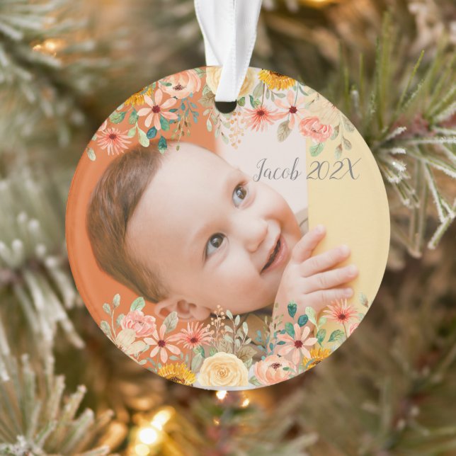 Floral Personalisiert Daughter Son Grandchild Foto Ornament (Baum)