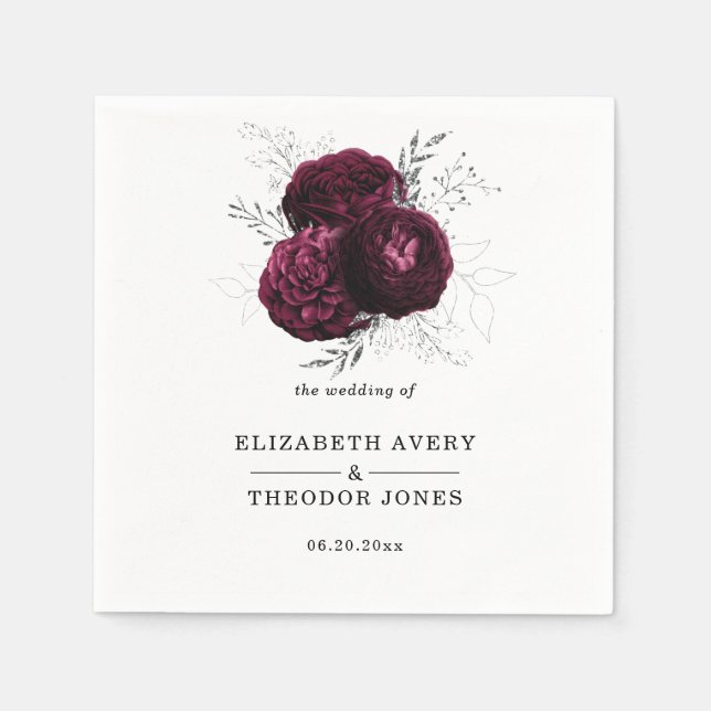Floral Personalisiert Wedding Burgundy Serviette (Vorderseite)