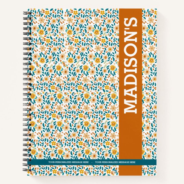 Floral Personalisiertes Monogramm und Name Notizbuch (Vorderseite)