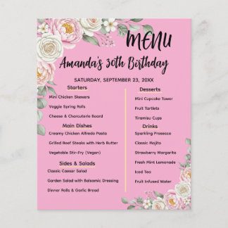 Floral Personalized Birthday Menu Program Card Flyer
