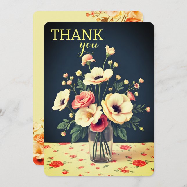 Floral Personalized Yellow Flat Thank You Card Einladung (Vorne/Hinten)