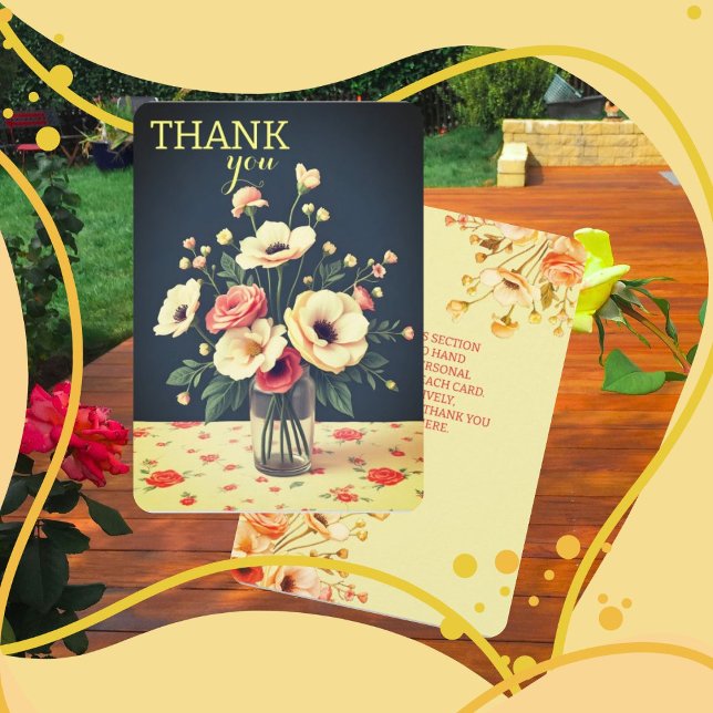 Floral Personalized Yellow Flat Thank You Card Einladung (Minimalist Pink Begonia, Graphic and flat motifs add a contemporary edge, while nostalgic touches li)