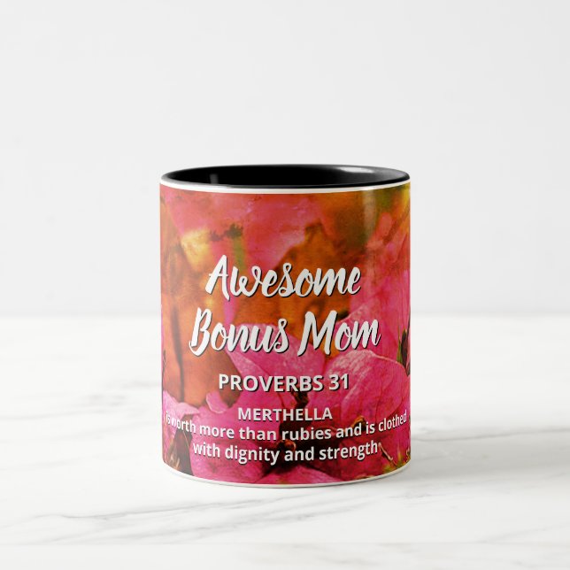 Floral PHANTASTISCHE BONUS-MAMA Sprichwörter 31 Zweifarbige Tasse (Mittel)