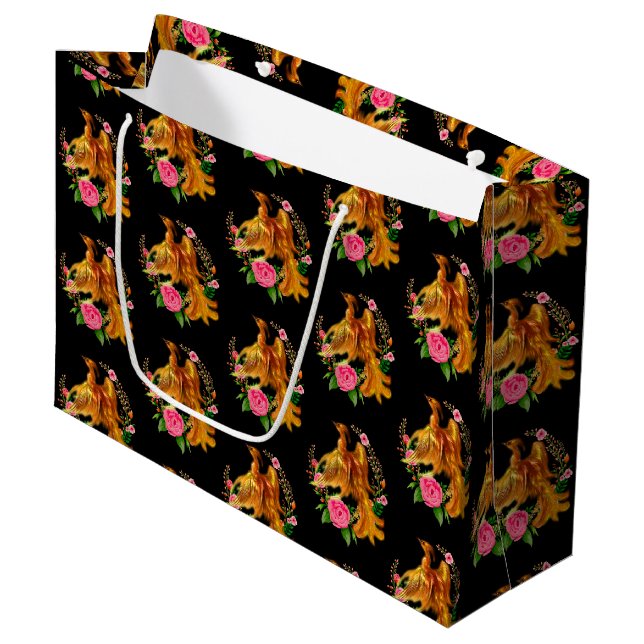 Floral Phoenix steigt aus der fantasievollen Asche Große Geschenktüte (Vorderseite Schrägansicht)