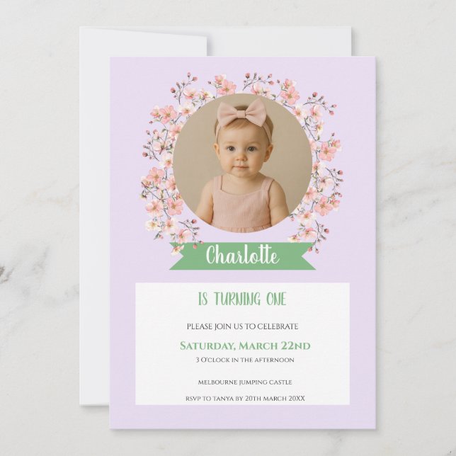 Floral Photo Birthday Invitation for Girl Einladung (Vorderseite)