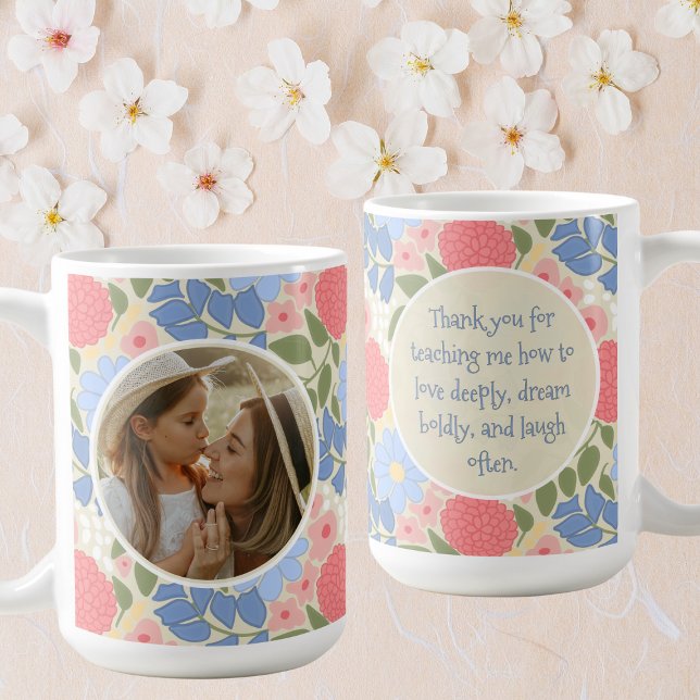 Floral Photo Mug – Personalized Message & Keepsake Kaffeetasse (Personalized Floral Photo Mug )