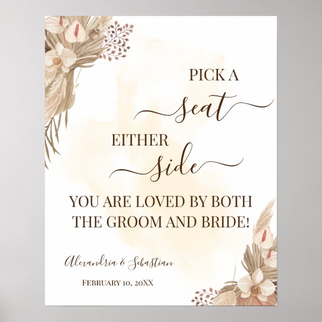 Floral Pick einen Platz auf beiden Seiten Hochzeit Poster (Vorne)