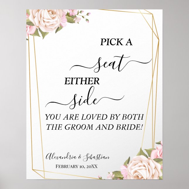 Floral Pick einen Platz auf beiden Seiten Hochzeit Poster (Vorne)