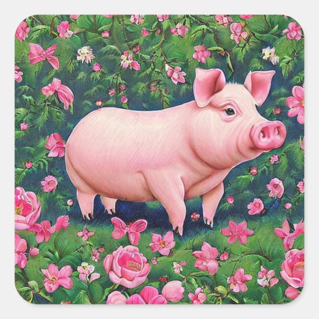 Floral Pig Quadratischer Aufkleber (Vorderseite)