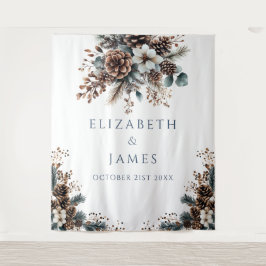 Floral Pinecone Hochzeitsfeier Foto Stand Hintergr Wandteppich