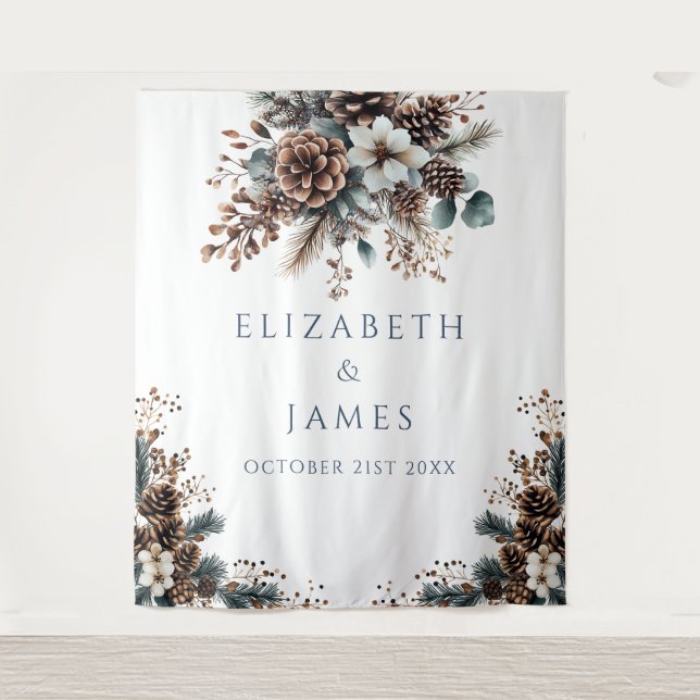 Floral Pinecone Hochzeitsfeier Foto Stand Hintergr Wandteppich (Vorderseite)