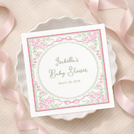 Floral Pink and Green Baby Shower Paper Napkin Serviette