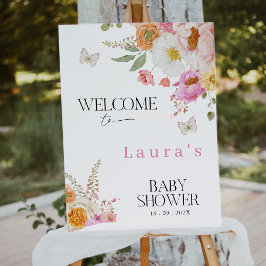 Floral Pink Baby In Bloom Baby Shower Welcome Sign Fotodruck