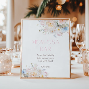 Floral Pink Babydusche Momosa Bar Poster
