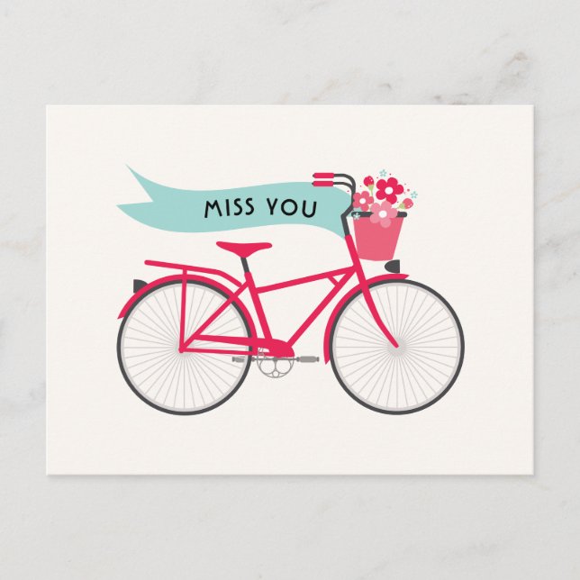 Floral Pink Bike Miss Sie Custom Postkarte (Vorderseite)