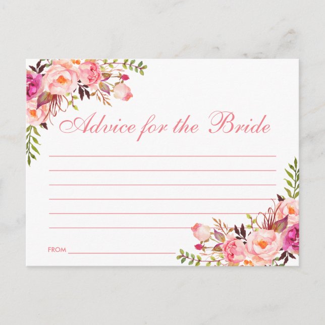 Floral Pink Blush Bridal Shower Advice Card L Postkarte (Vorderseite)