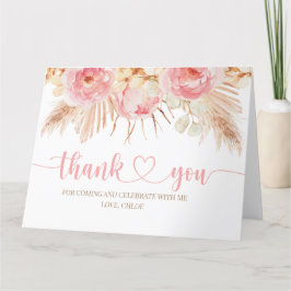Floral pink Boho Pampas Thank you card Dankeskarte