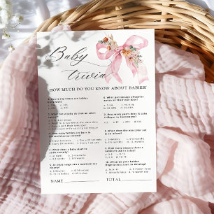 Floral Pink Bow Baby Dusche Baby Trivia Spiel