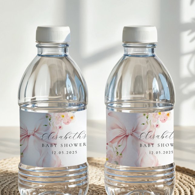 Floral Pink Bow Baby Dusche Beutel Wasserflaschenetikett (Von Creator hochgeladen)