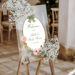 Floral Pink Bow Baby in Bloom Baby Dusche Willkomm Acrylschild