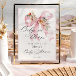 Floral Pink Bow Baby in Bloom Baby Dusche Willkomm Poster