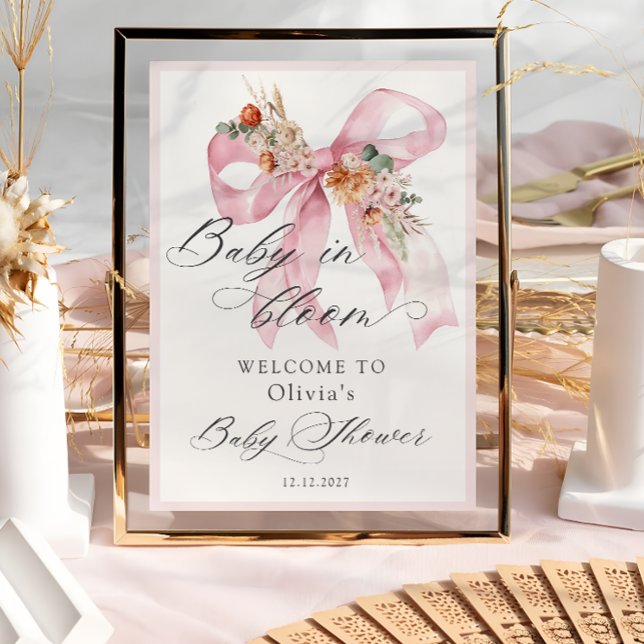 Floral Pink Bow Baby in Bloom Baby Dusche Willkomm Poster (Von Creator hochgeladen)