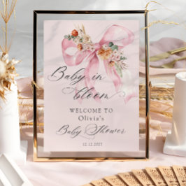 Floral Pink Bow Baby in Bloom Baby Dusche Willkomm Poster