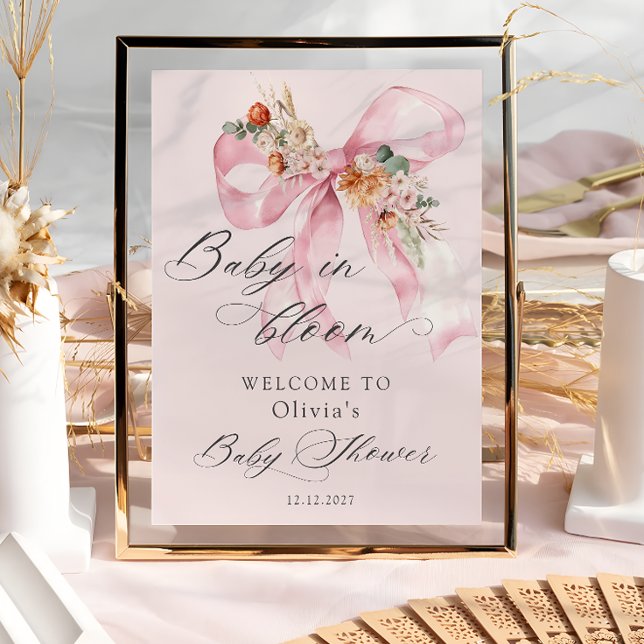 Floral Pink Bow Baby in Bloom Baby Dusche Willkomm Poster (Von Creator hochgeladen)