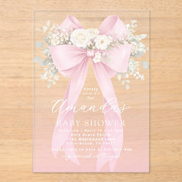 Floral Pink Bow Baby in Bloom Baby Shower Acryleinladungen