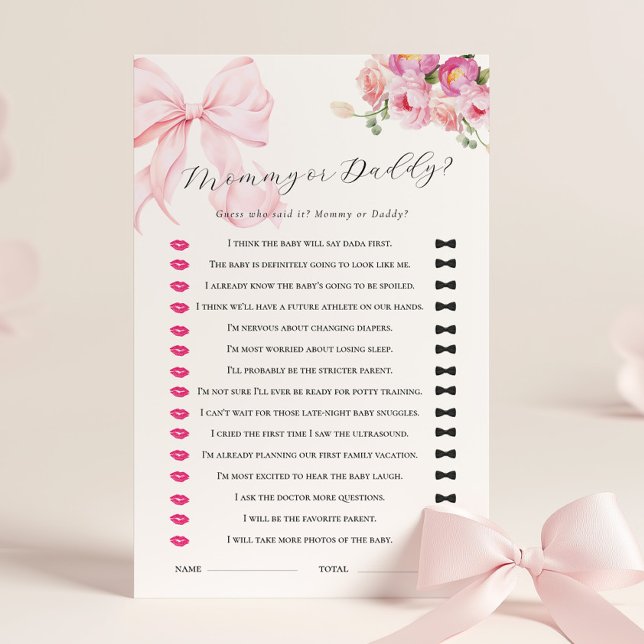 Floral Pink Bow Baby Shower Guess Who Game (Von Creator hochgeladen)