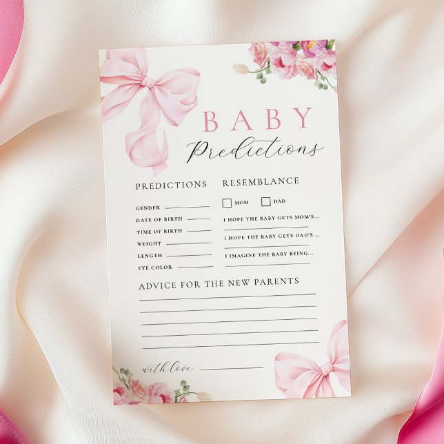 Floral Pink Bow Baby Shower Prediction Advice Game (Von Creator hochgeladen)