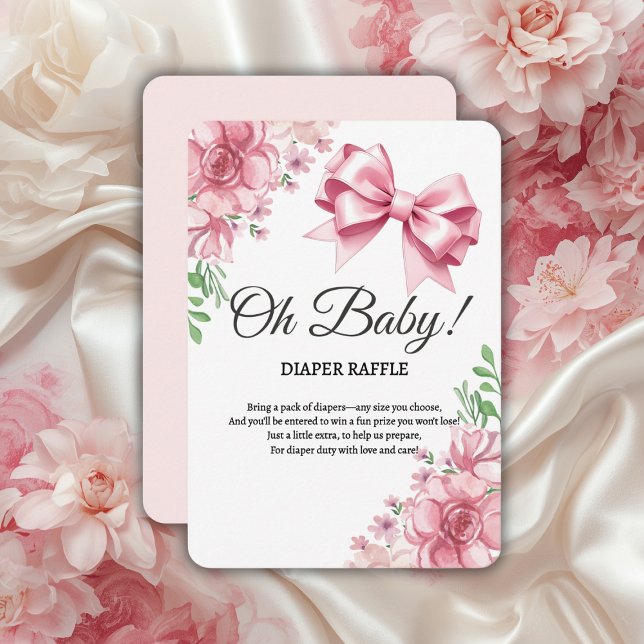 Floral Pink Bow Babydusche Begleitkarte (Von Creator hochgeladen)