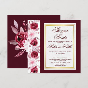 Floral Pink Burgundy Script Brautparty Square Einladung