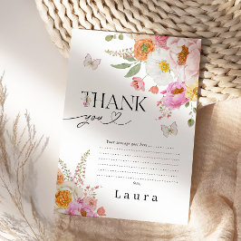 Floral Pink Butterflies Baby In Bloom Baby Shower Dankeskarte