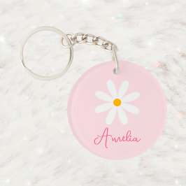 Floral Pink Daisy Personalisiert Keyring Schlüsselanhänger
