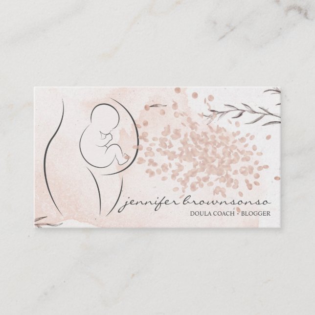 Floral Pink Doula Birth Coach Schwangere Visitenkarte (Vorderseite)
