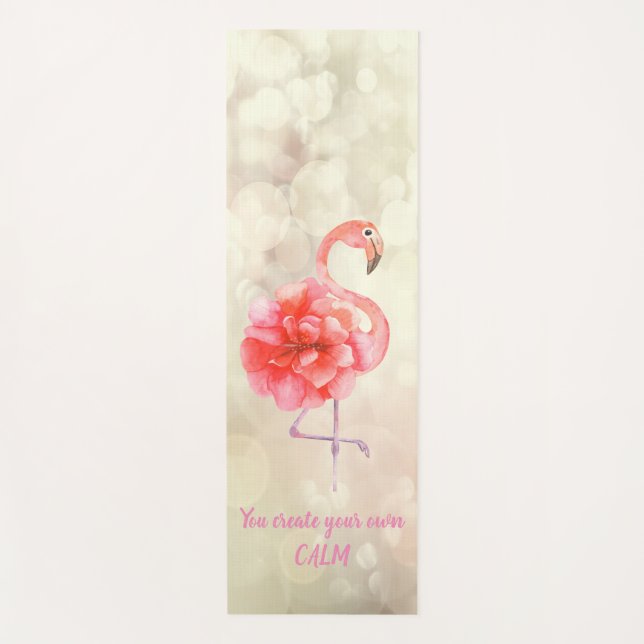 Floral Pink Flamingo, Bokeh - Motivierend Botschaf Yogamatte (Vorderseite)