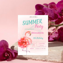 Floral Pink Flamingos Sommer Geburtstagsparty