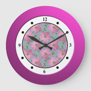 Floral Pink Garden Flower Modern Digits Große Wanduhr