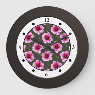 Floral Pink Garden Flower Modern Digits Große Wanduhr