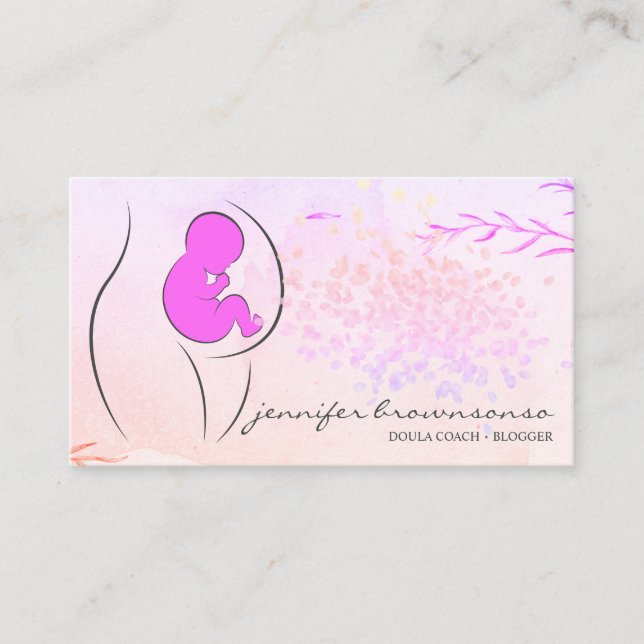 Floral Pink Gelbe Doula Geburtshilfe Schwangere Visitenkarte (Vorderseite)