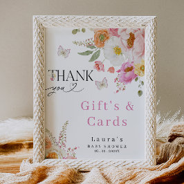 Floral Pink Gifts and Cards Baby Shower Sign Fotodruck