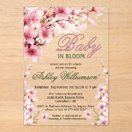 Floral Pink Girl Baby in Blütenfarbe Acryleinladungen