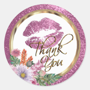 Floral Pink Glitzer Kiss Runder Aufkleber
