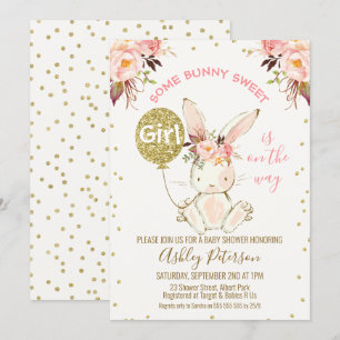 Floral Pink Gold Bunny Baby Dusche Einladung