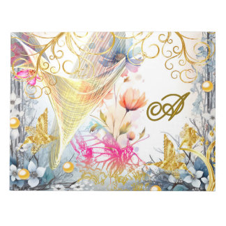 Floral Pink Gold Fairy Bird Butterfly Scrapbooking Notizblock
