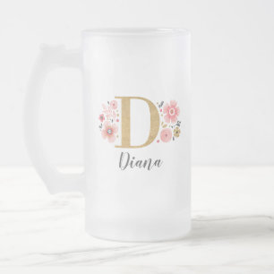 Floral Pink Gold Monogram Mattglas Bierglas