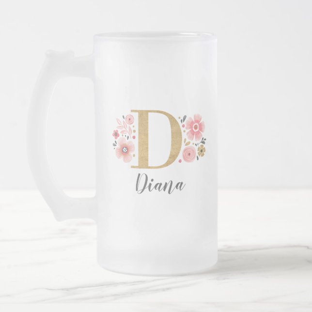 Floral Pink Gold Monogram Mattglas Bierglas (Links)