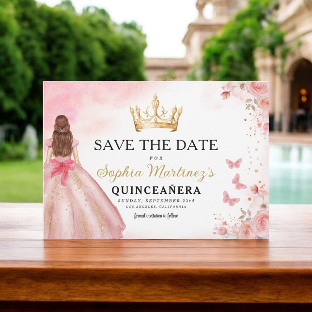 Floral Pink Gold Princess Birthday Quinceanera Save The Date (Von Creator hochgeladen)